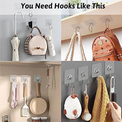 DKHDBD Large Adhesive Hooks, 16-Pack Hold 33lb(Max) Heavy Duty Sticky Hooks, Waterproof Transparent Hooks for Hanging, Self-Adhesive Traceless Clear Wall Hooks to Use for Keys Robe & Towel - Image 5