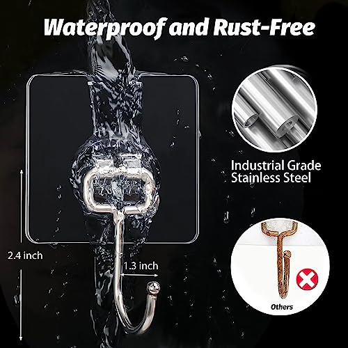 DKHDBD Large Adhesive Hooks, 16-Pack Hold 33lb(Max) Heavy Duty Sticky Hooks, Waterproof Transparent Hooks for Hanging, Self-Adhesive Traceless Clear Wall Hooks to Use for Keys Robe & Towel - Image 3