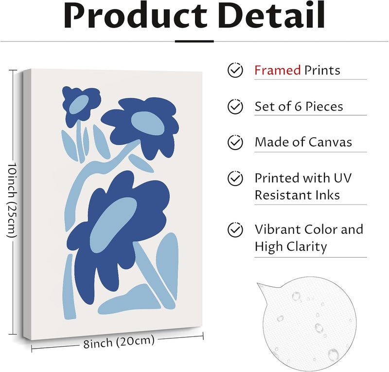 Youillne Preppy Flower Paintings Set of 6 - Image 2