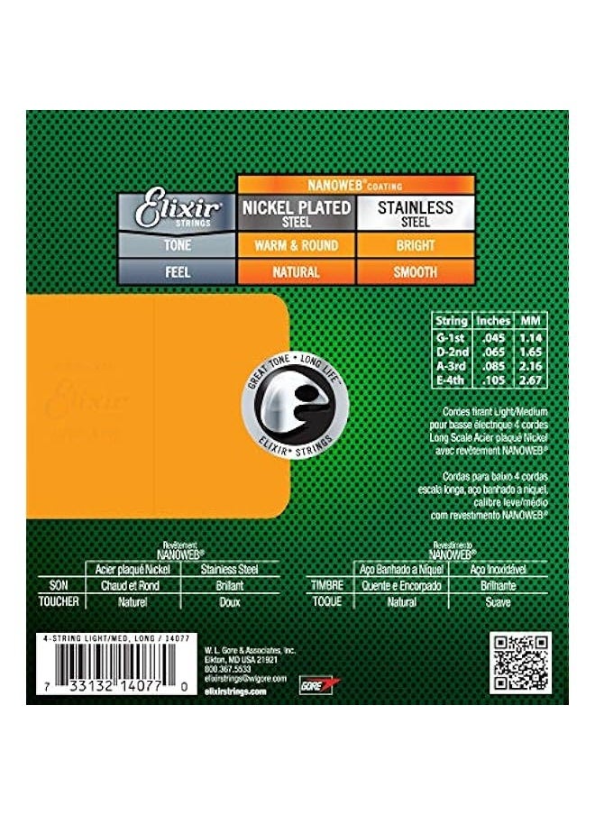 ELIXIR - Strings Nickel Plated Steel 4-String Bass Strings w NANOWEB Coating, Long Scale, Light/Medium (.045-.105) - Image 1