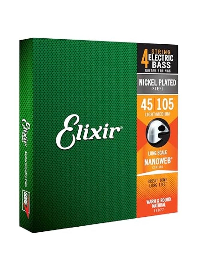 ELIXIR - Strings Nickel Plated Steel 4-String Bass Strings w NANOWEB Coating, Long Scale, Light/Medium (.045-.105) - Image 1