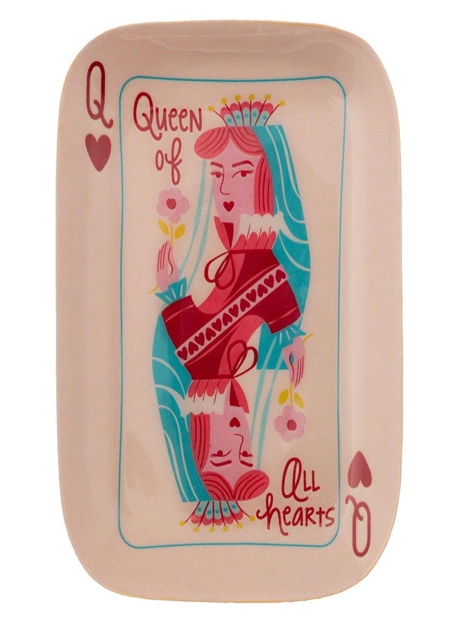 Karma, Enamel Trinket Tray, Rentangle Colorful Ring Bowl, Jewelry Dish Tray for Rings Bracelets Necklace, Small, Queen of Hearts - Image 1