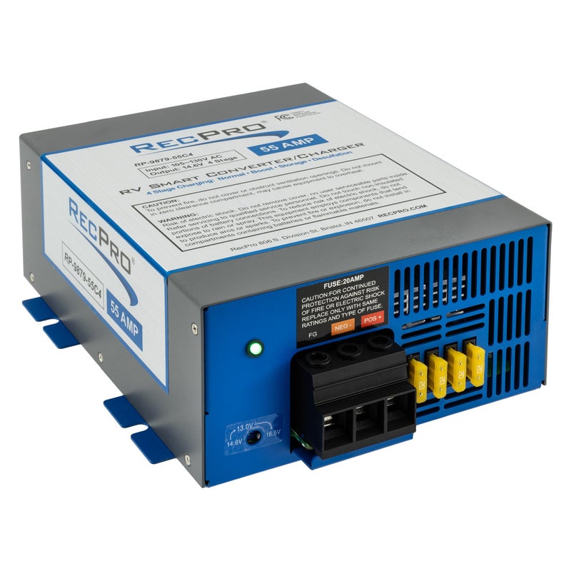 RecPro RV Power Converter 55 Amp RV Power Converter Battery Charger 4 Stage Smart Charging 120VAC to 12VDC 13V to 165V Operating Range
