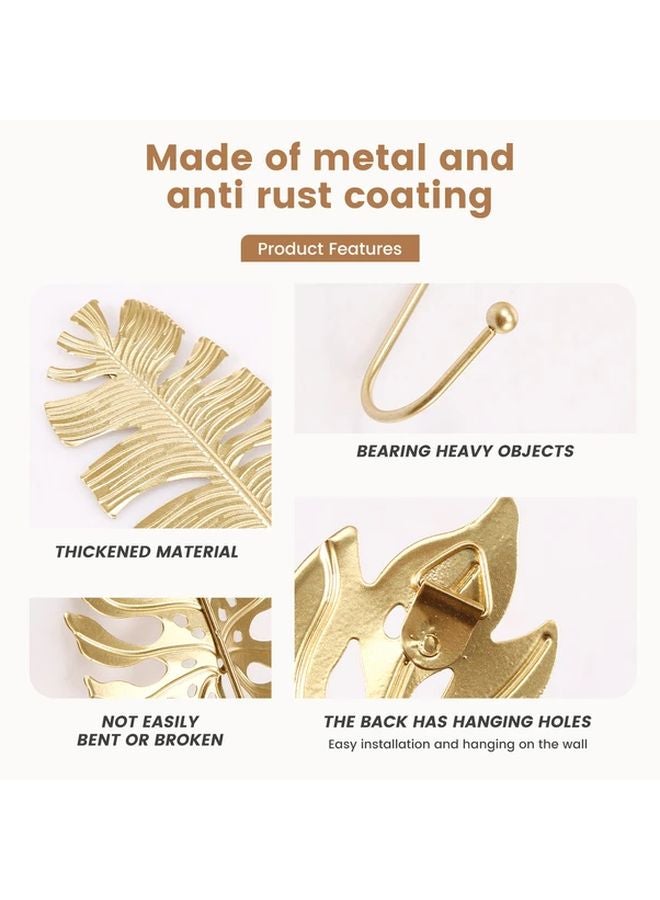 8pcs Golden Rustproof Metal Leaf Wall Hooks Easy Install Bathroom Kitchen - Image 4