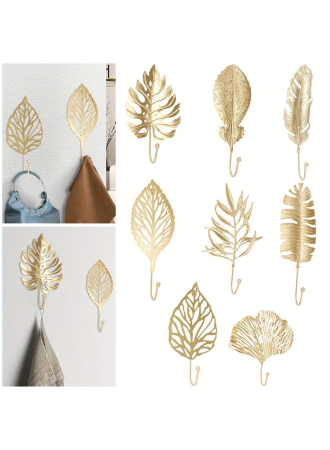 8pcs Golden Rustproof Metal Leaf Wall Hooks Easy Install Bathroom Kitchen - Image 2