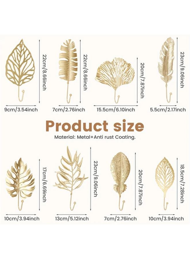 8pcs Golden Rustproof Metal Leaf Wall Hooks Easy Install Bathroom Kitchen - Image 5