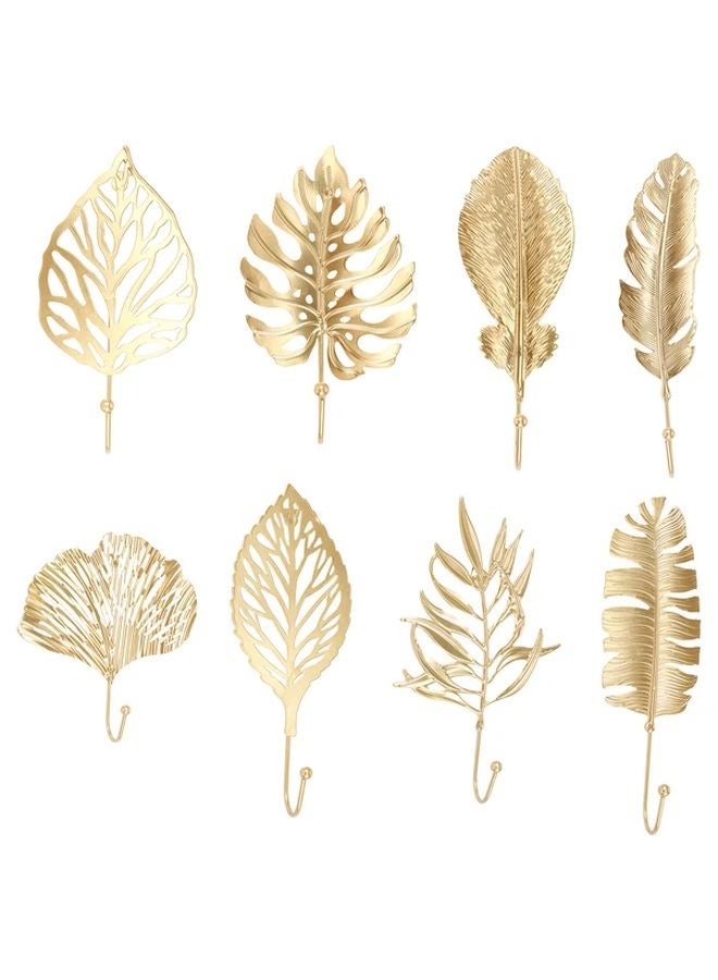 8pcs Golden Rustproof Metal Leaf Wall Hooks Easy Install Bathroom Kitchen - Image 1
