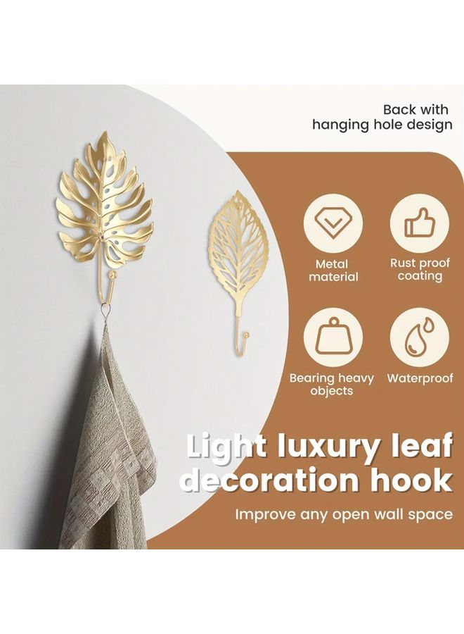 8pcs Golden Rustproof Metal Leaf Wall Hooks Easy Install Bathroom Kitchen - Image 3