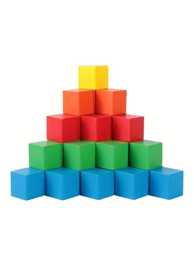 40 Pcs Vibrant Wooden Building Blocks 3D Colorful Square Cubes Math Geometry Puzzle - Image 2