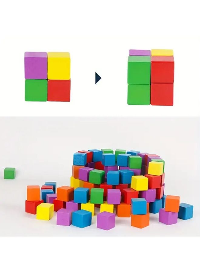 40 Pcs Vibrant Wooden Building Blocks 3D Colorful Square Cubes Math Geometry Puzzle - Image 4