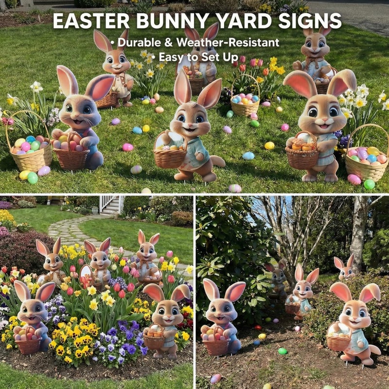 sewrung 6 PCS Outdoor Easter Bunny Decorations - Bunny Yard Signs with Stakes - Waterproof Lawn Signs for Spring Home Decor - Image 3
