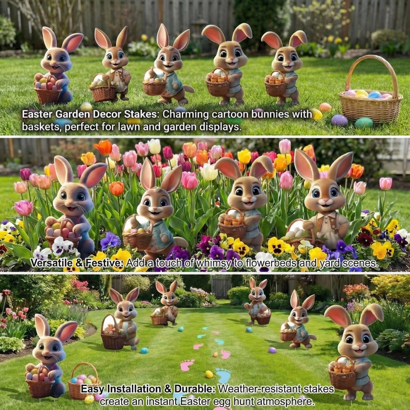 sewrung 6 PCS Outdoor Easter Bunny Decorations - Bunny Yard Signs with Stakes - Waterproof Lawn Signs for Spring Home Decor - Image 5