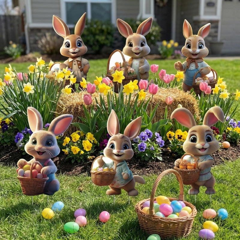 sewrung 6 PCS Outdoor Easter Bunny Decorations - Bunny Yard Signs with Stakes - Waterproof Lawn Signs for Spring Home Decor - Image 2