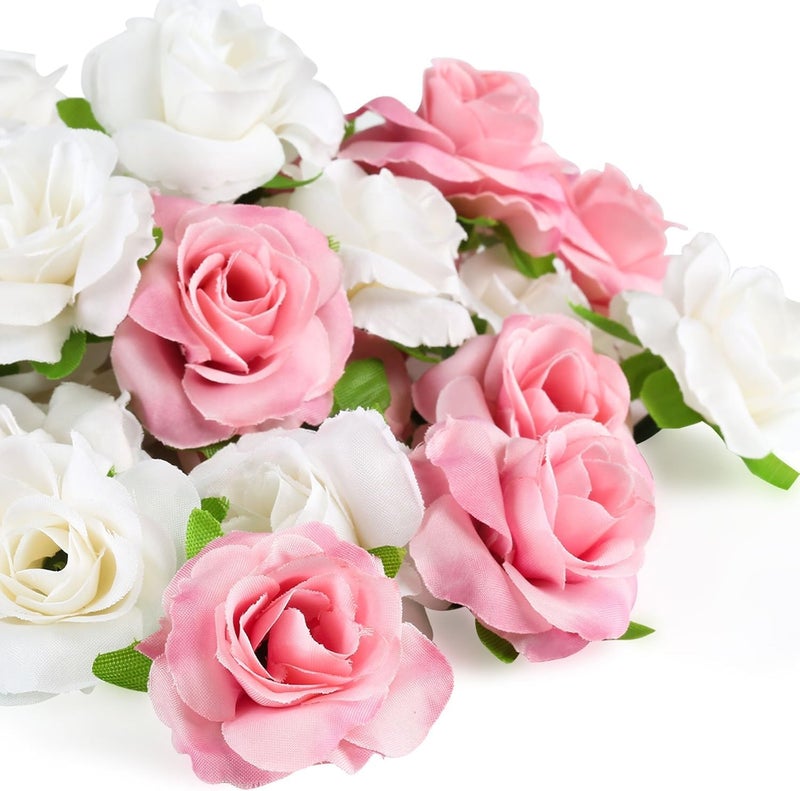Kesote 50pcs Mini Pink and White Roses Artificial Flowers Bulk, 1.6" Small Silk Fake Roses Flower Heads for Decoration, Crafts, Wedding Centerpieces Party Home Decor - Image 1