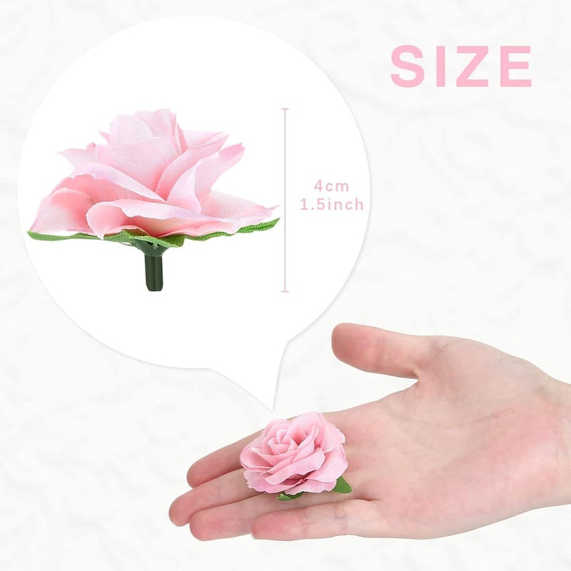 Kesote 50pcs Mini Pink and White Roses Artificial Flowers Bulk, 1.6" Small Silk Fake Roses Flower Heads for Decoration, Crafts, Wedding Centerpieces Party Home Decor - Image 2