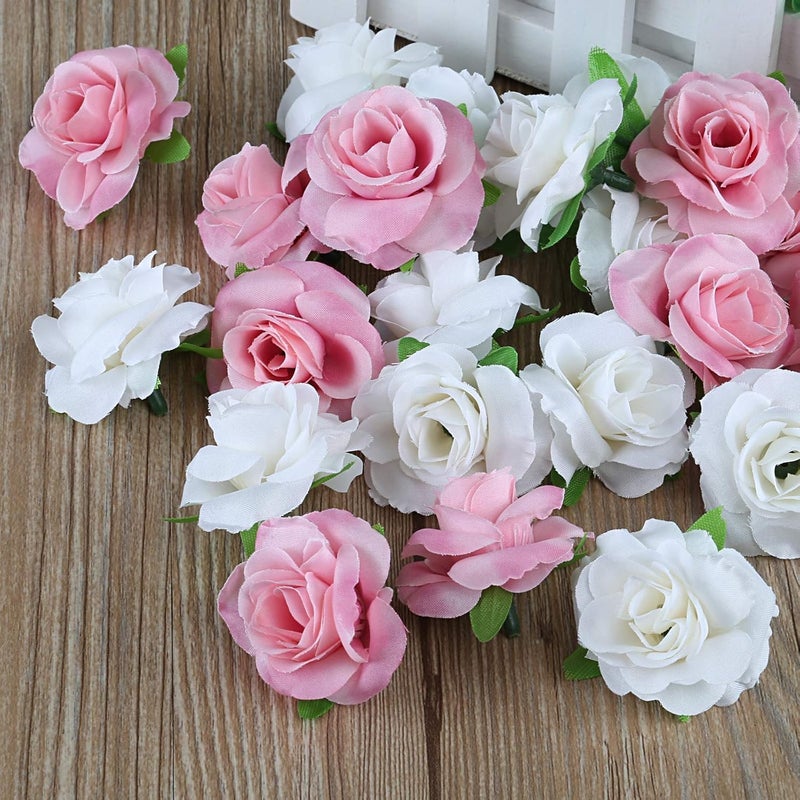 Kesote 50pcs Mini Pink and White Roses Artificial Flowers Bulk, 1.6" Small Silk Fake Roses Flower Heads for Decoration, Crafts, Wedding Centerpieces Party Home Decor - Image 4
