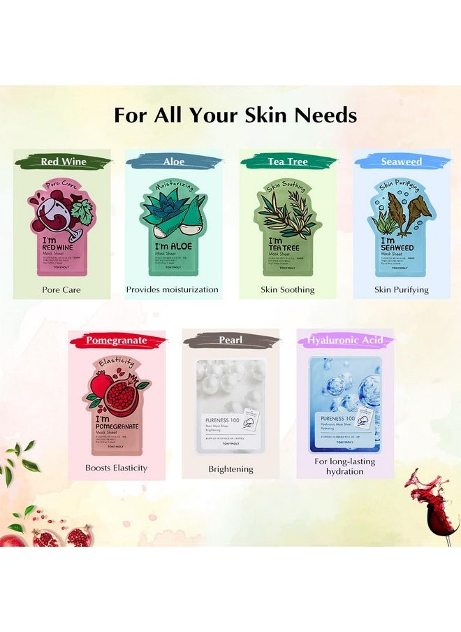 Super 7 Face Sheet Mask| Pack Of 7|Sheet Face Mask For Glowing Skin|Facial Mask With Essence| Soothes Skin Irritation, Refines Pores & Skin Radiance|Sheet Mask Combo