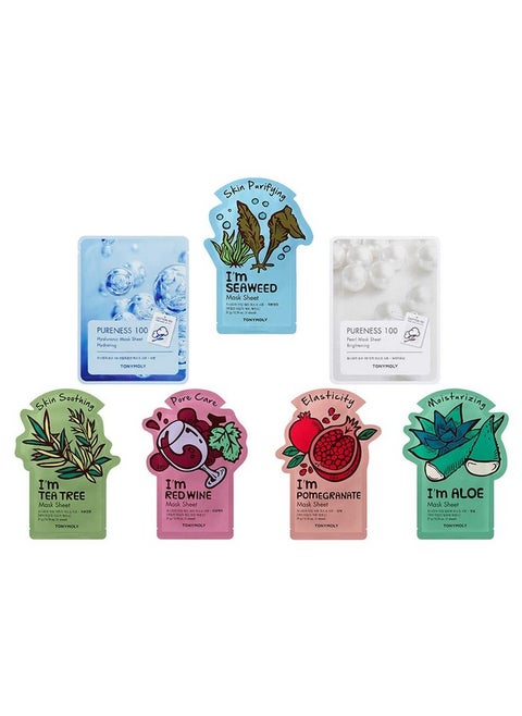 Super 7 Face Sheet Mask| Pack Of 7|Sheet Face Mask For Glowing Skin|Facial Mask With Essence| Soothes Skin Irritation, Refines Pores & Skin Radiance|Sheet Mask Combo