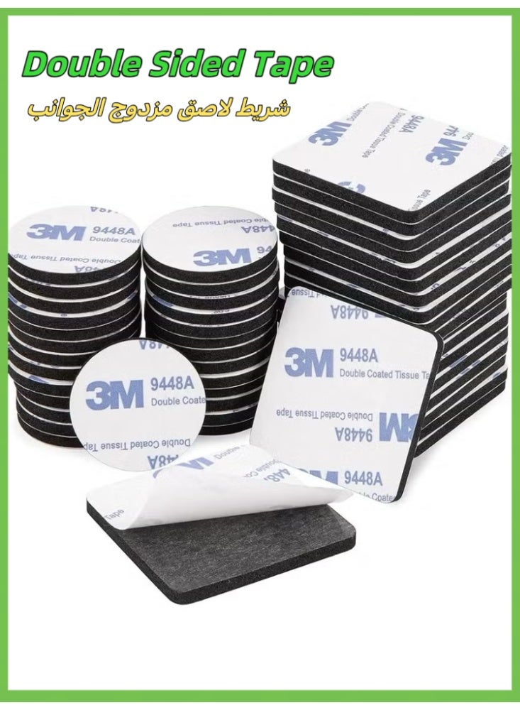 ثري ام شريط فوم مزدوج الجوانب للتثبيت ببطانة قوية ذاتي اللصق اسود يتضمن مربع دائري ومستطيل 75 قطعة من افاندو - Image 1