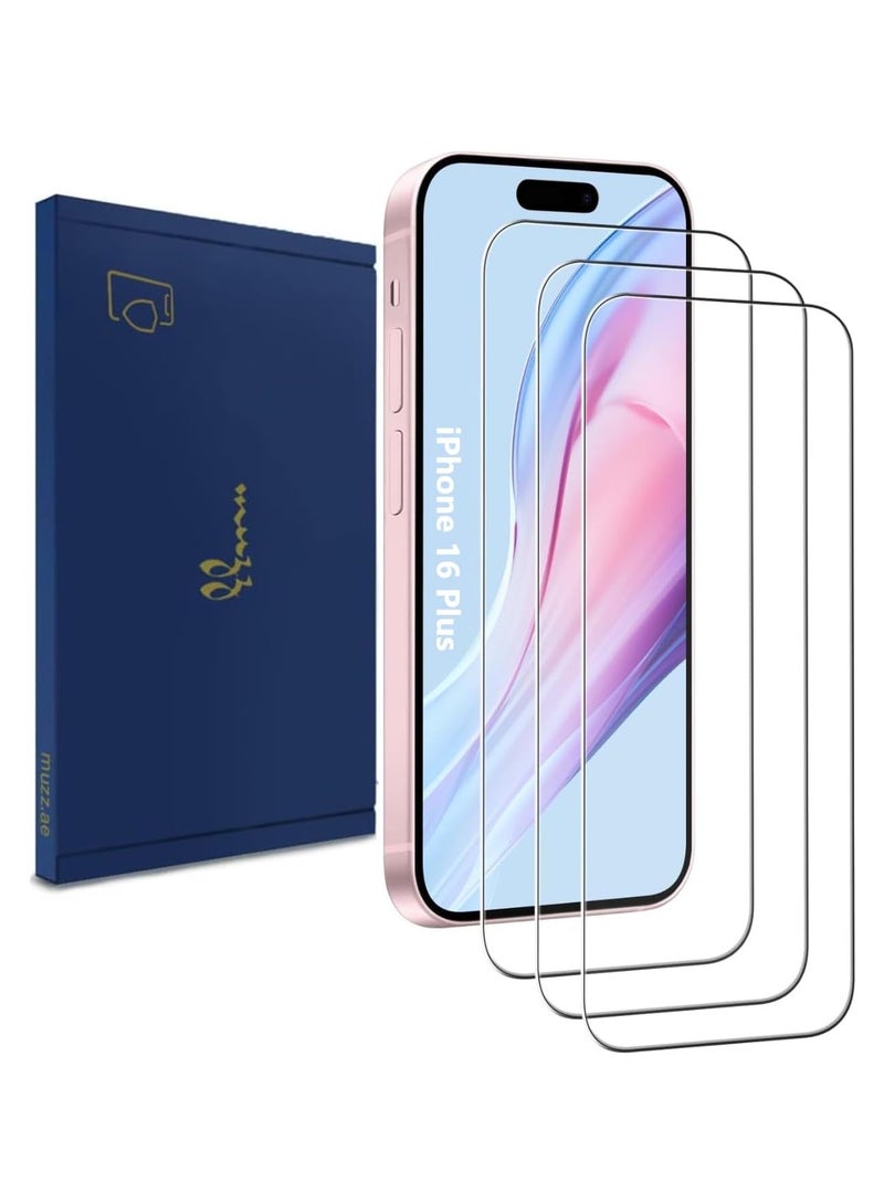 Muzz Clear Screen Protector for IPhone 16 Plus 2.5D HD Tempered Glass 9H Hardness 3-Pack (iPhone 16 Plus) - Image 1