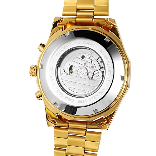 FORSINING Men's Mechanical Wach Stainless Steel Tachymeter Luxury Self Winding Roman Numeral Dial Wrist Watch (Gold) - Image 4