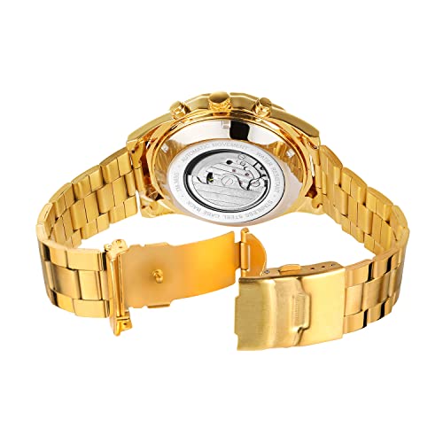 FORSINING Men's Mechanical Wach Stainless Steel Tachymeter Luxury Self Winding Roman Numeral Dial Wrist Watch (Gold) - Image 3