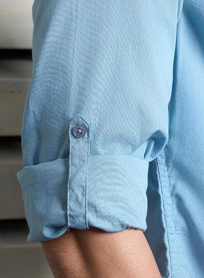 هاي ستار Men's Dusty Blue 100% Cotton Solid Pattern Button Down Regular Fit Shirt