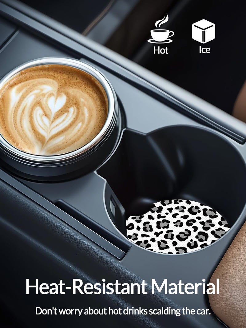 WOCOCN Cute Cup Holder Coasters for Car with Fingertip Grip, Auto Accessories for Women & Men,Pack of 2 (Snow Leopard) - Image 2