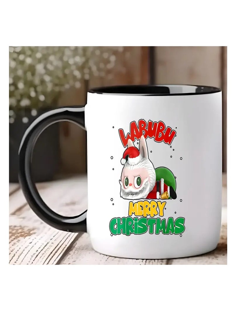 RYN 1pc Labubu Merry Christmas Ceramic Mug, 11oz Double-Sided Cartoon Design Coffee Cup, Novelty Drinkware for All Seasons, Ideal Christmas and New Year Gift - Image 1