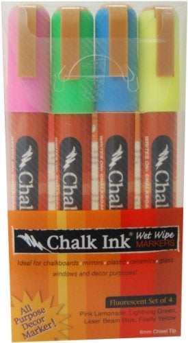 Chalk Ink Neon Chisel Tip Wet Wipe Chalk Markers (6mm, Fluorescent, 4 Pack) - Image 4
