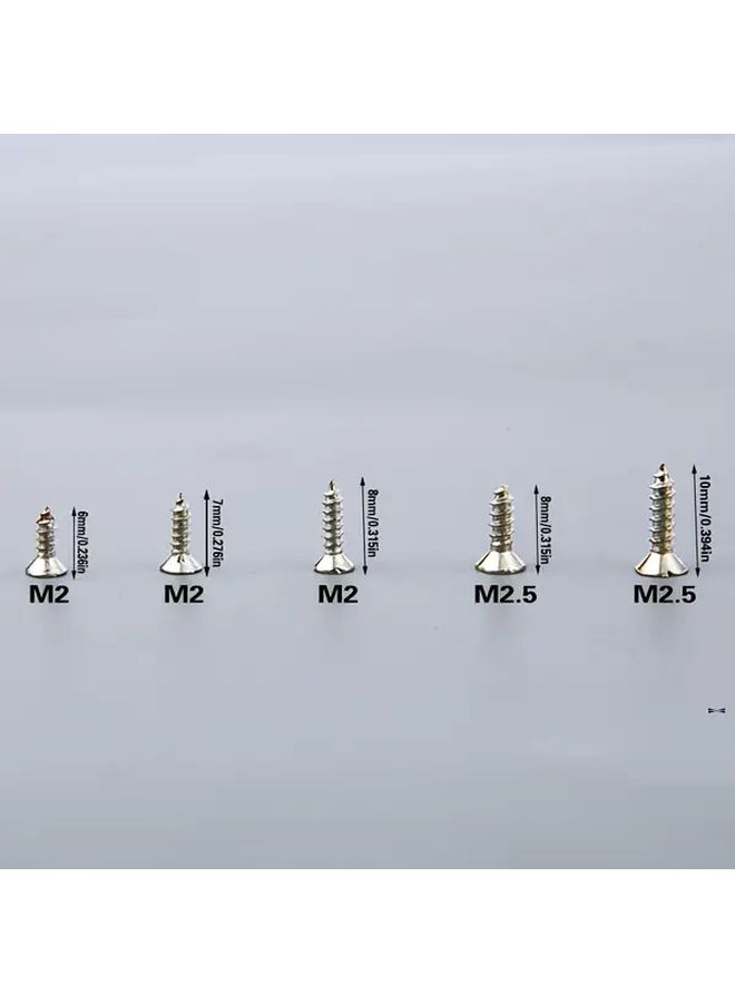 M2x7 مم براغي ذاتية التنظيف مطلي بالنيكل 100 قطعة مجموعة مثبتات معدنية برأس مسطح - Image 2