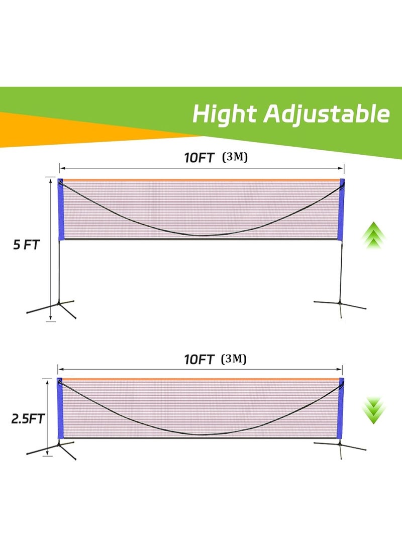 Badminton Net Set, Adjustable Height Tennis Nylon Net, Portable Foldable Net for Volleyball Soccer Pickleball Indoor Outdoor Garden Backyard Beach 300 * 150Cm - Image 2