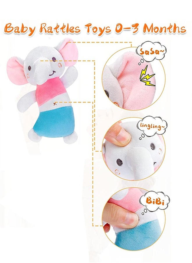Ant - Baby Rattle Toys, 0-6 Months Plush Stuffed Animals Toys, Newborn Sensory Toys Baby Developmental Toys, Soft Rattles Ring Toy for Infant Shower Gift, Elephant - Image 1