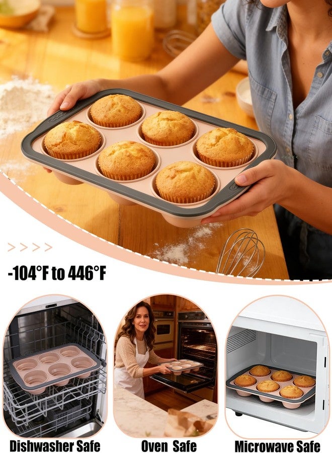 LGQUK Silicone Muffin Pan for Baking with Metal Frame， Nonstick Cupcake Pan, 6 Cup Baking Pan for Cupcake, Tarts, Egg Bites(6 Cup Pink) - Image 3