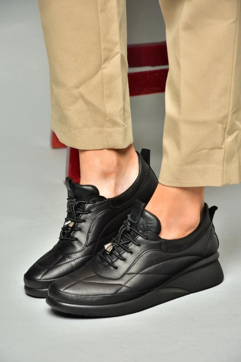فوكس شوز P555193203 Black Leather Comfort Orthopedic Sole Women's Shoes