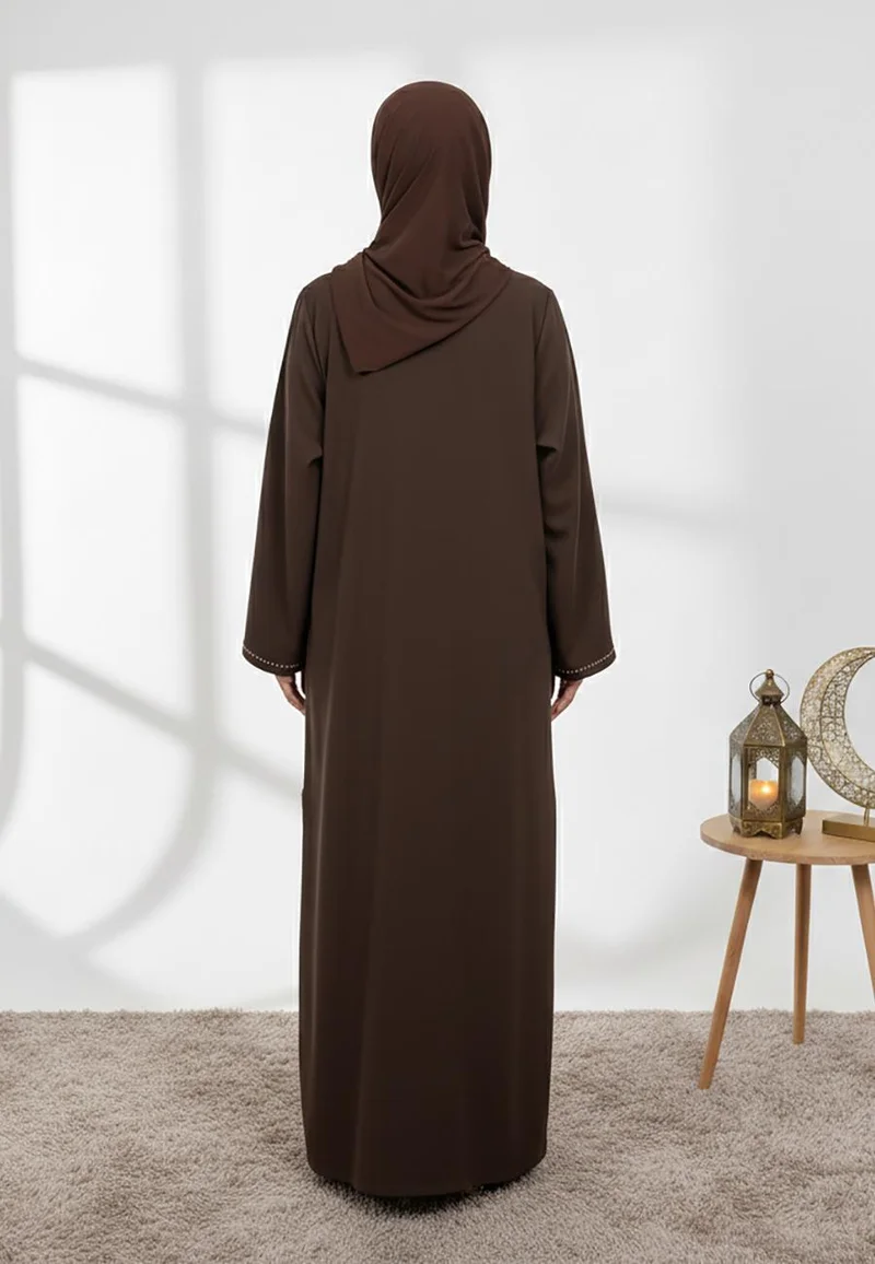 Nukhbaa  Elegant Brown Abaya - A Timeless Classic-849 for Women | Best Price UAE