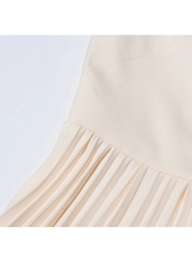 Madam Uniq Elegant Off - white Midi Dress, Petal Sleeves & Pleated Skirt, Formal/Casual Outfit