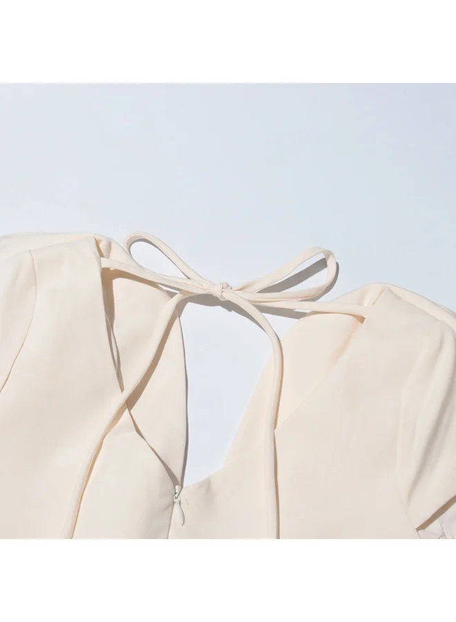Madam Uniq Elegant Off - white Midi Dress, Petal Sleeves & Pleated Skirt, Formal/Casual Outfit