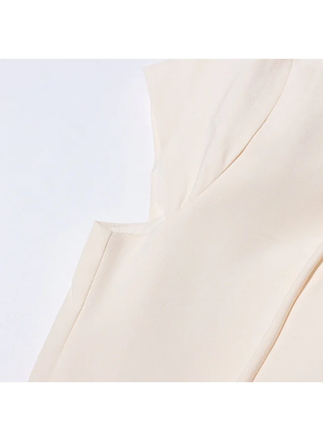 Madam Uniq Elegant Off - white Midi Dress, Petal Sleeves & Pleated Skirt, Formal/Casual Outfit