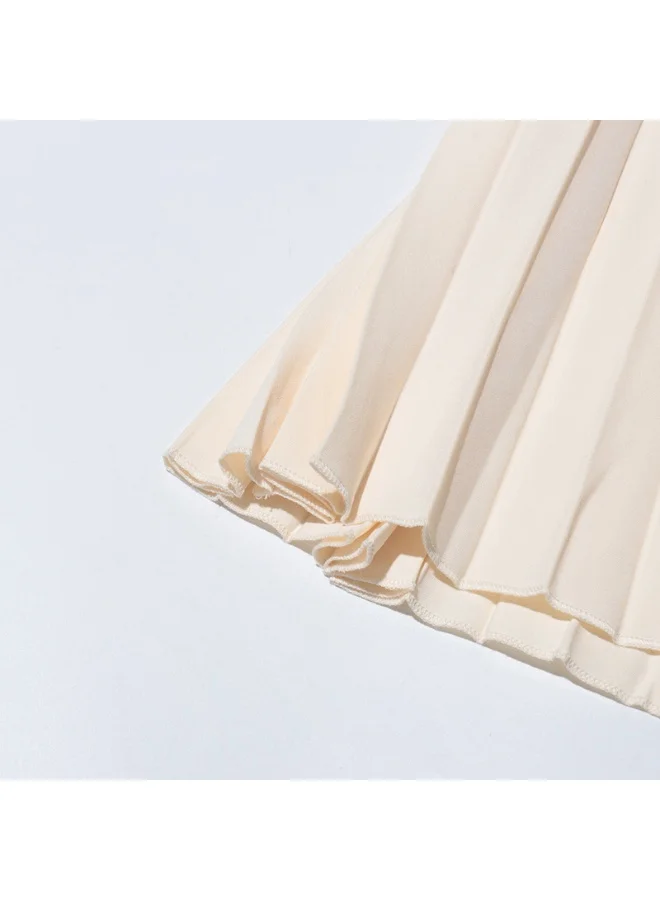 Madam Uniq Elegant Off - white Midi Dress, Petal Sleeves & Pleated Skirt, Formal/Casual Outfit