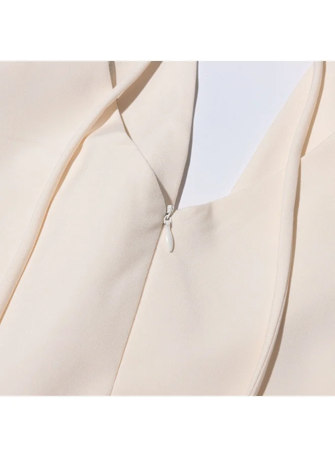 Madam Uniq Elegant Off - white Midi Dress, Petal Sleeves & Pleated Skirt, Formal/Casual Outfit