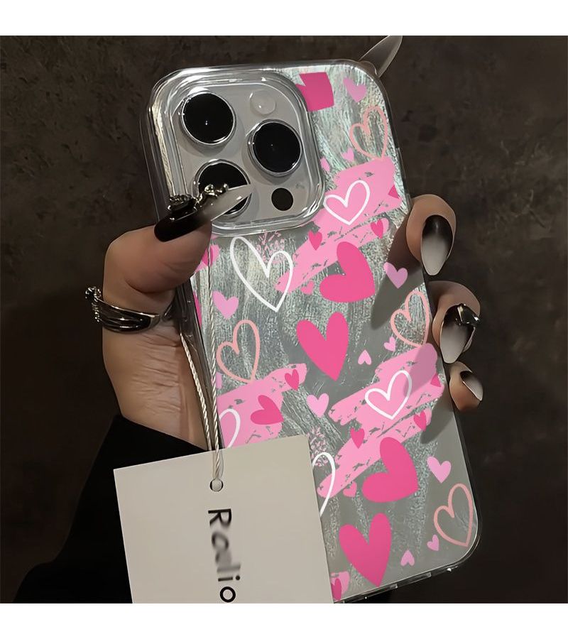 Pink White Heart Phone Case For iPhone 14 Pro Transparent Romantic Love Design - Image 4