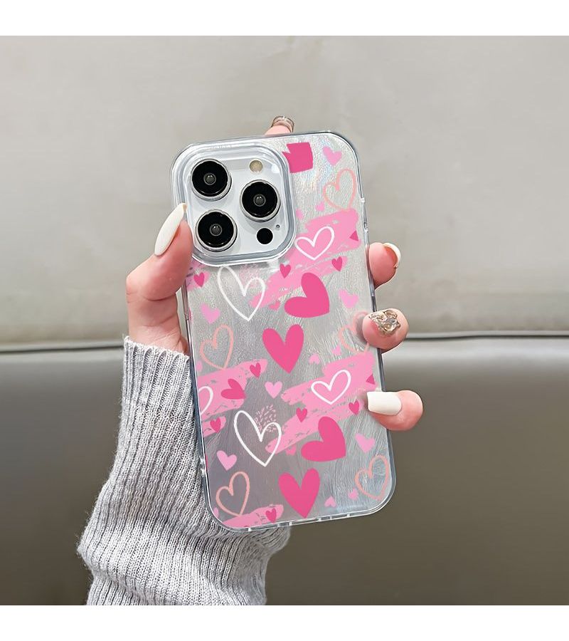 Pink White Heart Phone Case For iPhone 14 Pro Transparent Romantic Love Design - Image 3