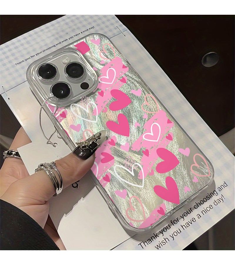 Pink White Heart Phone Case For iPhone 14 Pro Transparent Romantic Love Design - Image 5