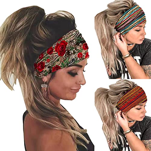 K-Elewon 3 Pack Women Wide Elastic Head Wrap Headband Sports yoga Hair Band Headwear(3 Pack(A26)) - Image 1