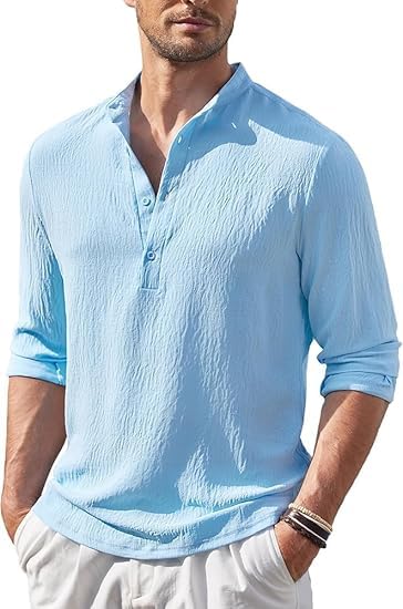 Bellstone Men’s Cotton Blend Solid Regular Fit Full Sleeve Short Kurtas | Men's Trendy Short Kurta | Ethnic Stylish Casual Lightweight Summer Kurta for Daily and Occasion Use Sky Blue - Image 5