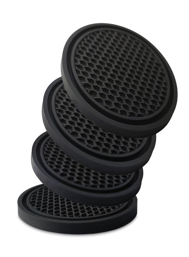 KULOLO Car Cup Holder Coaster 4 Pack - Non Slip & Shockproof,Flexible PVC Rubber Insert for Car/Truck/SUV/Van (2.75"x0.2") Universal Fit Auto Cup Holders Accessories for Women and Man (Black) - Image 1