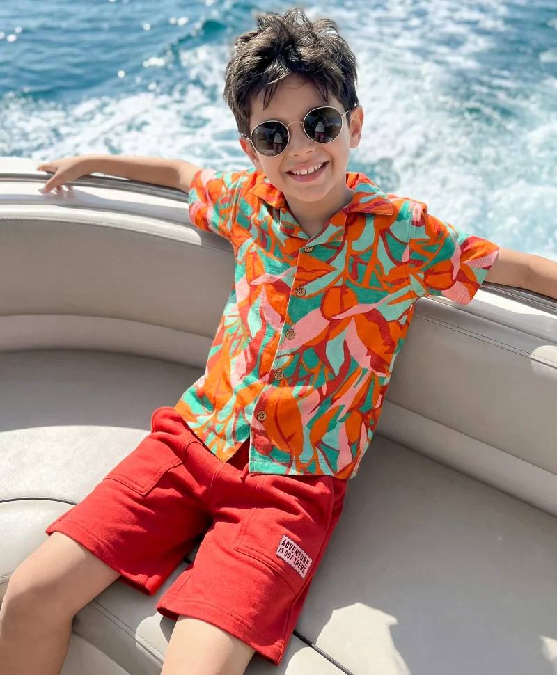 Ollington St. Ollington St. Cotton Knit Half Sleeve Printed Shirt & Short Set - Multicolor