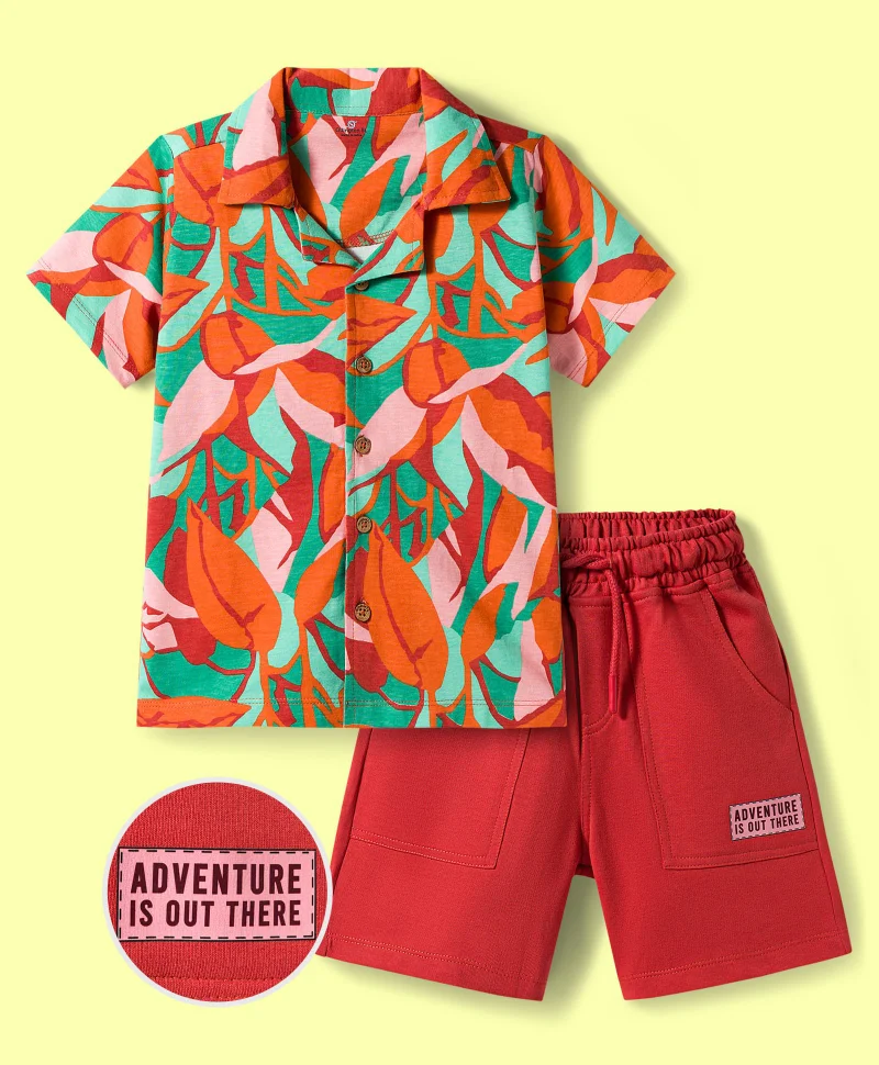 Ollington St. Ollington St. Cotton Knit Half Sleeve Printed Shirt & Short Set - Multicolor