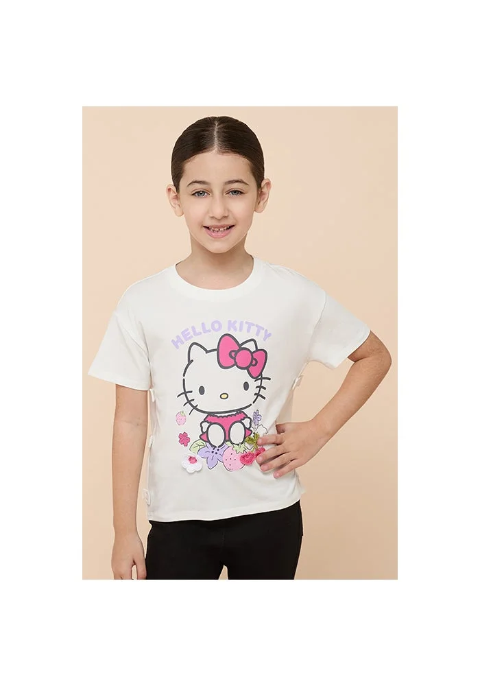 أر أند بي Hello Kitty Print T-Shirt with Crew  Neck and Short  Sleeves